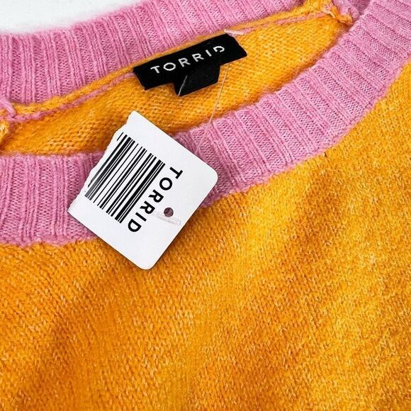 Torrid Sweaters Womens 4 Yellow Pink Knit Long Sleeve Pullover Crew Neck - Picture 3 of 9